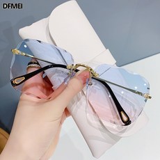 DFMEI 新品無框切邊方形太陽鏡女 韓版圓臉素顏墨鏡漸變片