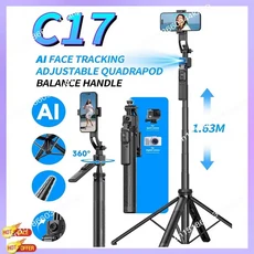 CLCU C17 모노포드 360 ° 자동 회전 AI 추적 촬영 삼각대 블루투스 셔터 휴대폰 거치대 무선 셀카봉, 01 Black