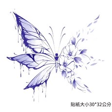 大邱紋身貼紙 花瓣蝴蝶紋身貼紙 刺青貼紙 T07B, 1個, CJ-005