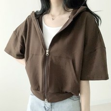 [국내제작] 데이지클로젯 노트 오버핏 무지 크롭 투웨이 반팔 후드집업 / 봄 여름 가을 간절기 아방핏 여성 여자 학생 교복템 데일리룩 레이어드 기본템 여성 여자 심플 아우터 하이틴