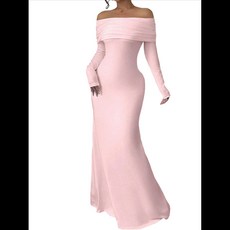 여자 긴 소매 오프 숄더 Bodycon 드레스 우아한 맥시 드레스 칵테일 댄스 파티 드레스