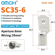 OMCH 5/10/20PCS SC 타입 터미널 와이어 용접 케이블 커넥터 1.5-50mm2 크림프, 02 5PCS, 05 SC 35-6