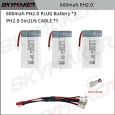 Quadcopter 용 3.7V 600mAh Lipo 배터리 25C 고속 모델 항공기 802540P 드론 교체, 10 1sPH2.0-3B600-5in12N, 10 1sPH2.0-3B600-5in12N