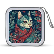 LOKLNEYK 레드 스카프 고양이 DVD 케이스 대형 보관 디스크 지갑 가방 휴대용 지퍼 CD 홀더 정리함 48 용량 하드 플라스틱 자동차 여행용