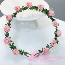 파티앤온 셀프 웨딩 촬영소품 장미 조화 화관, 핑크