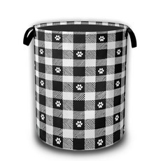 세탁바구니 패브릭 수납함 16x20.8인치, 3 Black White Plaid, Cat Paws
