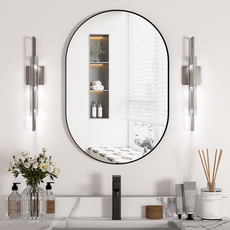 Brendayia 타원형 거울 500x750mm 벽걸이 거울 욕실 거울 현관 침실 거실, 블랙