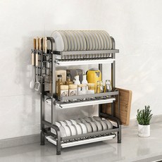 Tiger Pavilion 주방 싱크 접시 그릇 선반 42cm, 1개, 블랙, 3단