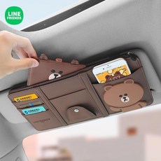 라인프렌즈 자동차 선바이저 수납 포켓 귀여운 캐릭터 선글라스 안경 카드 차량용 거치대 클립, 브라운-썬바이저포켓, 1개