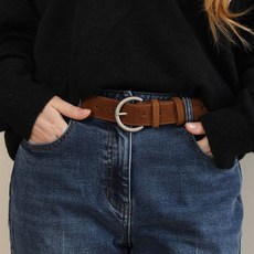 [기프트박스] 투아르 원형 여성 허리띠 실버 버클 가을 겨울 스웨이드 소가죽 벨트 J294, 브라운