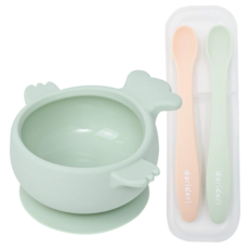 네오실리 뽀요볼 국산 프리미엄 실리콘 이유식 흡착볼 스푼 2종 세트, 1개, 흡착볼+올실리콘 스푼, 미스티아쿠아