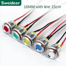LED 방수 금속 표시등 6/8/10/12/16/19mm 신호등(와이어 포함) 3V 12V 빨강/노랑/파랑/녹색/흰색 버튼, 03 Red, 02 3V 6V, 02 16mm with wire