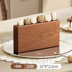 貓咪造型水果叉收納套裝 304不銹鋼, 烏檀木水果叉套裝貓咪白咖色叉子6個底座, 1個