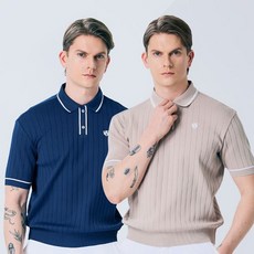 골프 남성용 케이블 라인 카라 니트 반팔 티셔츠 컬러 택1, 네이비, XL