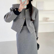 자켓 뒤트임 투톤 셋업 울 스커트 뮤즈