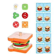 장난감 나무 햄버거 샌드위치 감자 튀김 정렬 스태킹 놀이 음식 역할 게임, Sandwich