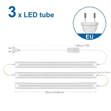 50CM 15W 220V DIY 벽 램프 LED T5 튜브 나사 장착 조명 침실 홈 장식 + EU 플러그 전원 코드 Q, 04 3PCS with EU Plug, 02 15W T5, 03 하얀색
