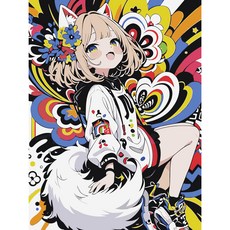 코지하루 DIY 그림그리기 캔버스 취미미술 컬러 일러스트 레트로, 1개, 팝아트 소녀C 30x40 (B915)