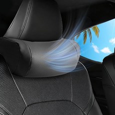 토요타 RAV4 캠리 타코마 코롤라 크로스 그랜드 하이랜더 액세서리용 나파 가죽 목 베개 머리 받침대 1팩 통기성 천공 자동차 목 지지 베개 운전 여행 홈 오피스용 (블랙), 토요타 RAV4 캠리 타코마 코롤라 크로스 그랜드 하이