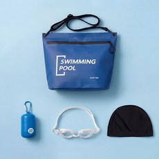서프베이 방수 어린이 생존수영세트 가방+수모+수경+타월, 1세트, 블루WH