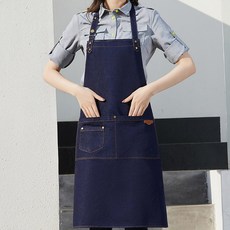 에이코어 데님 앞치마 미술 작업 주방 다용도 커피숖 바리스타 유니폼 남녀공용, 다크 블루