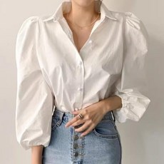 아이엠몽 여성 벌룬 어깨 포인트 무지 데일리 블라우스