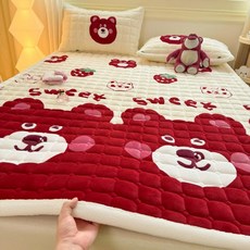 얇은토퍼 미끄럼 방지 겨울 가을 시트 싱글, 1cm, 스트로베리 베어