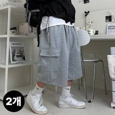 1+1 르위 7부 버뮤다팬츠 카고 핀턱 트레이닝 벌룬 반바지 빅사이즈