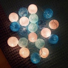 코튼볼 감성 전구 LED 인테리어 조명 가랜드 20구 3m, 블루