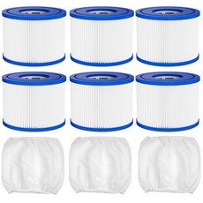 TidyMister 6 팩 크기 VI 온수 욕조 및 SPA 필터 카트리지 교체 Lay-Z-Spa Coleman SaluSpa 90352E 58323E 6 + 3 백과 호환됨, 6 Pack with 3 filter socks
