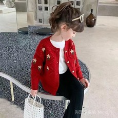 【桃園出貨】女童毛衣開衫春秋新款洋氣中大童韓版兒童百搭刺繡花朵針織外套潮1206