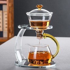 新款磁吸自動茶具套裝 懶人玻璃茶壺 功夫茶杯 創意泡茶組, 1個, 登高透明黃泡茶器
