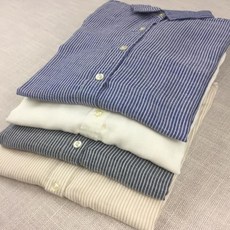 여성 순면 세로 스트라이프 긴 소매 칼라 클래식 셔츠