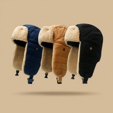 귀덮개 안감 퍼 방한 패딩 트래퍼 모자, 블루