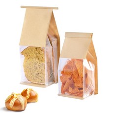 50팩 쿠키 백 포장 창이 있는 작은 베이커리 백 틴 타이 탭 잠금 머핀 홈메이드 그래놀라 팝콘 사탕에 적합 9.9 x 7.6 x 23.9cm(3.9 x 3 x 9, 50팩 쿠키 백 포장, 창이 있는 작은 베이커리 백,