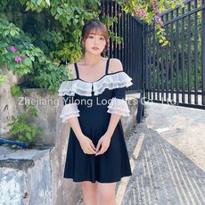 couyor 여자 여름 빅사이즈 원피스 수영복 비키니 스커트 프릴 치마 비치원피스 래쉬가드 비치웨어 모노키니 임부수영복 임산부수영복 실내수영복 오픈숄더 시스루 체형커버 체형보정