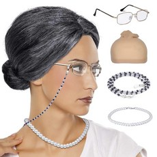 FAYBOX 올드 레이디 코스튬 할머니 코스프레 100일 학교 할로윈 코스튬 드레스 업 파티, 색상 E