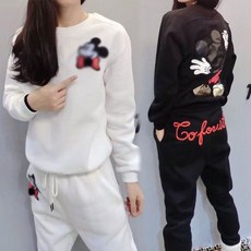 귀여운 프린트 가을겨울 기모 트레이닝복 셋업 빅사이즈 여성의류 긴팔맨투맨 조거팬츠