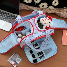 桃園出貨ing 新款藍色愛心收納包 大容量便攜外出手提收納袋 旅行必備分區洗漱包, 藍色愛心