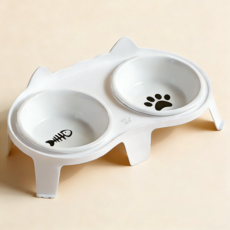 BangPang 반려동물 고양이 강아지 밥그릇 세라믹 식기 2구, 1세트, 화이트