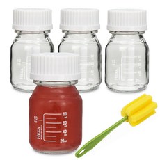 미르코리아 헥사 눈금 유리병 100ml x 4p + 전용 병솔 세트, 1세트