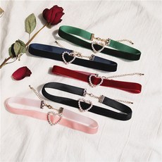 핑크바니 진주 하트 벨벳 초커 목걸이