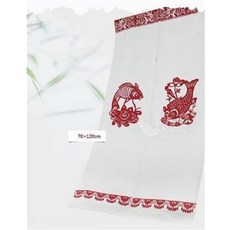 70x120cm 魚蓮花剪紙風窗簾, 帛彩堂全棉中式布藝門簾掛簾隔斷簾裝飾簾亞麻麵料風水簾廚房簾