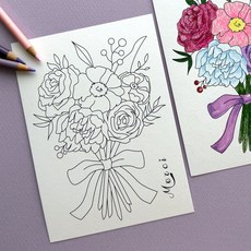 꽃다발 쉬운 색칠 엽서 도안 편지쓰기, 1개