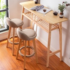 古誠藏 北歐實木靠牆雙層長條吧台桌椅組合, 1個, C款一桌兩椅(原木色桌面) /換色可備註