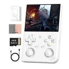 [포르르] 64GB 카드 4353 게임 비디오 콘솔 리눅스 64 휴대용 포켓 아케이드 지원 30+ 시뮬레이터 WiFi 블루투스 HD 출력 흰색 RG35XX 프로, White