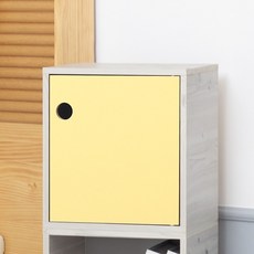 리드디 도어형 1단 공간박스 책장, 오크 화이트+옐로우도어