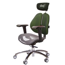 GXG 雙軸枕 雙背工學椅 中灰網座 型號2706 LUA3, 耐髒黑綠, 1個