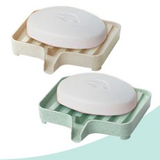 웰빙마켓 물 빠짐 친환경 고급 비누 받침대, 베이지-그린, 2개