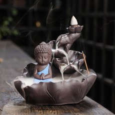 紫砂荷葉如來佛像香薰爐, 大荷葉藍色合十小如來
